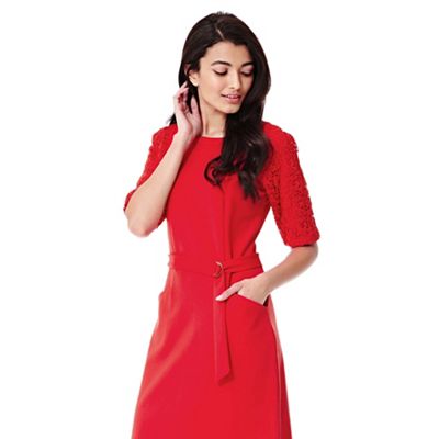 Yumi red Lace Sleeve Belt Dress